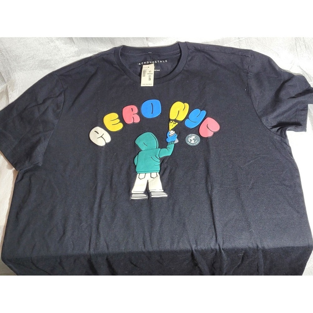 Aeropostale Aero NYC Puff Paint‎ Spray Paint Graphic Tee T-Shirt - Black - XL